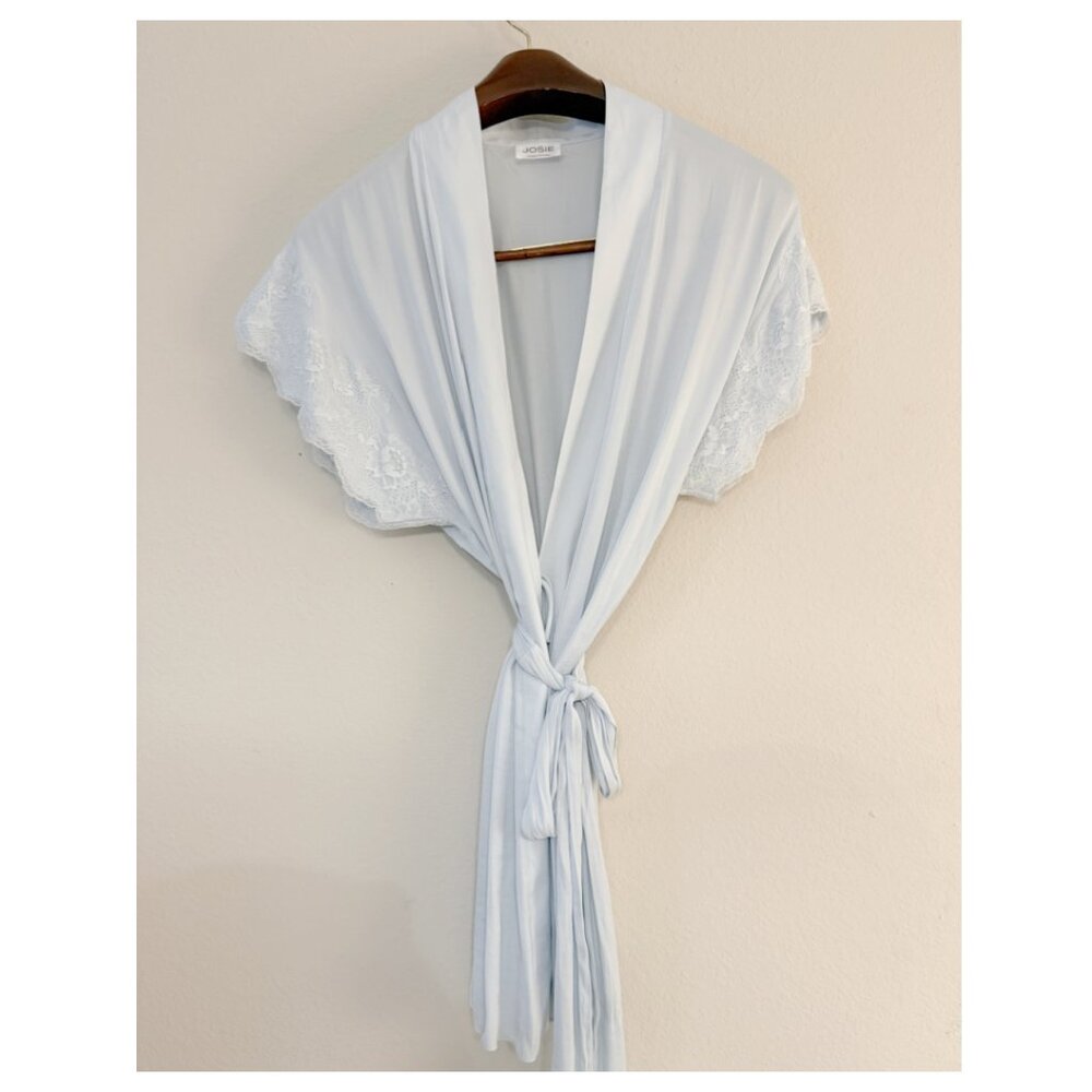 PRICE FIRM Josie Natori Light Blue Short Robe Bridal Small